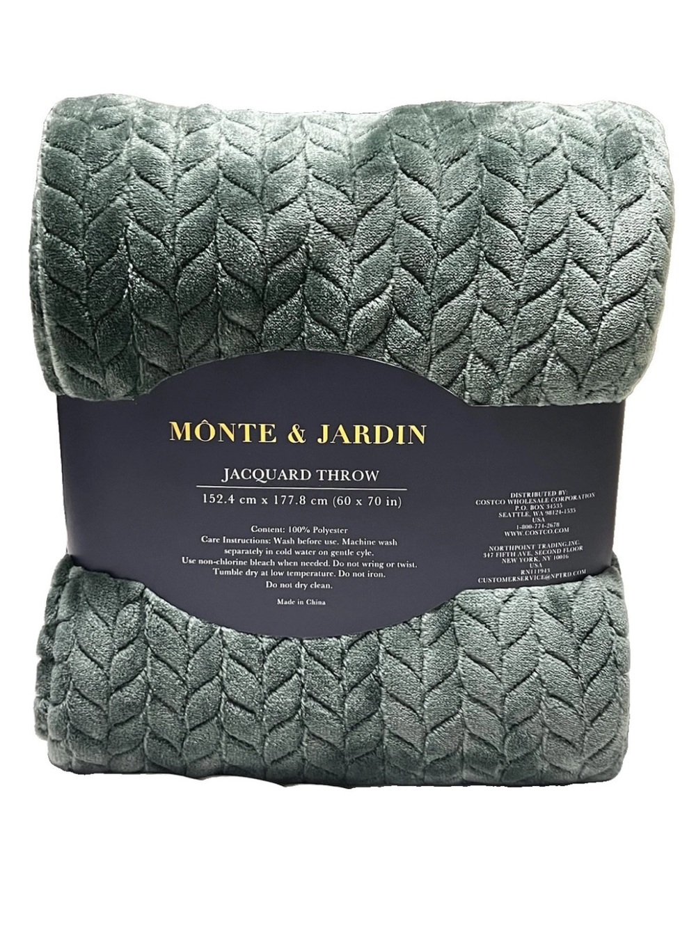 Monte & Jardin Jacquard Throw Blanket 60" x 70" Ultra Soft Plush Green